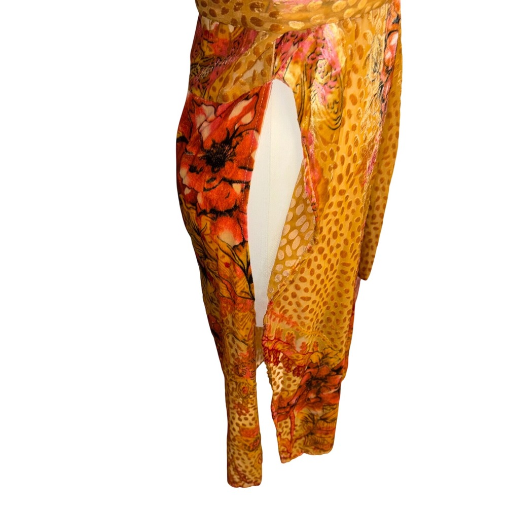 Nostalgia Devore Burnout Velvet Boho Dress Orange Floral Whimsigoth Retro 70s M - Picture 6 of 12